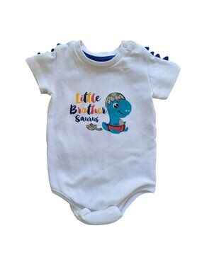 Wawsam Boy Little Brother Bodysuit White 3-6M Dinosaur Snap Short Sleeve Cotton